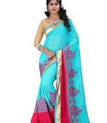 sky blue embroidered georgette saree With Blouse