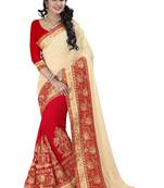 red embroidered fancy fabric saree With Blouse