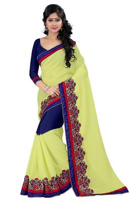 yellow embroidered georgette saree With Blouse 1