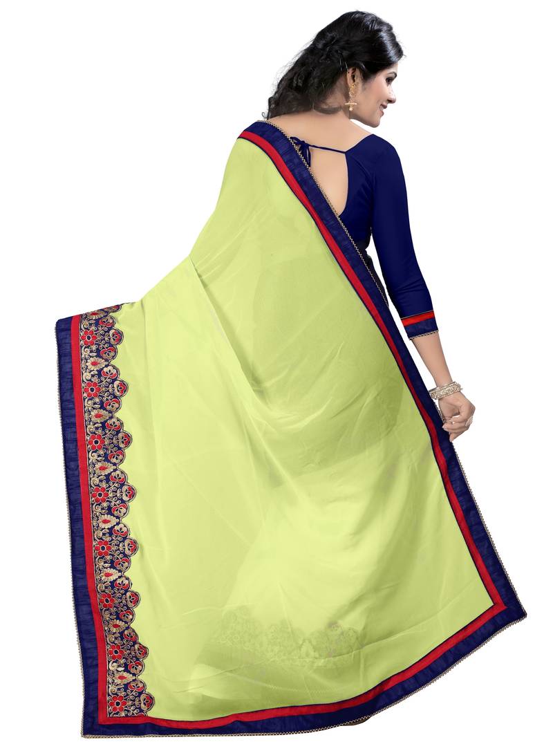 yellow embroidered georgette saree With Blouse