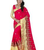 red embroidered fancy fabric saree With Blouse