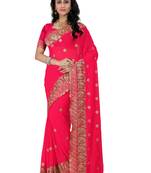 rani pink embroidered georgette saree With Blouse