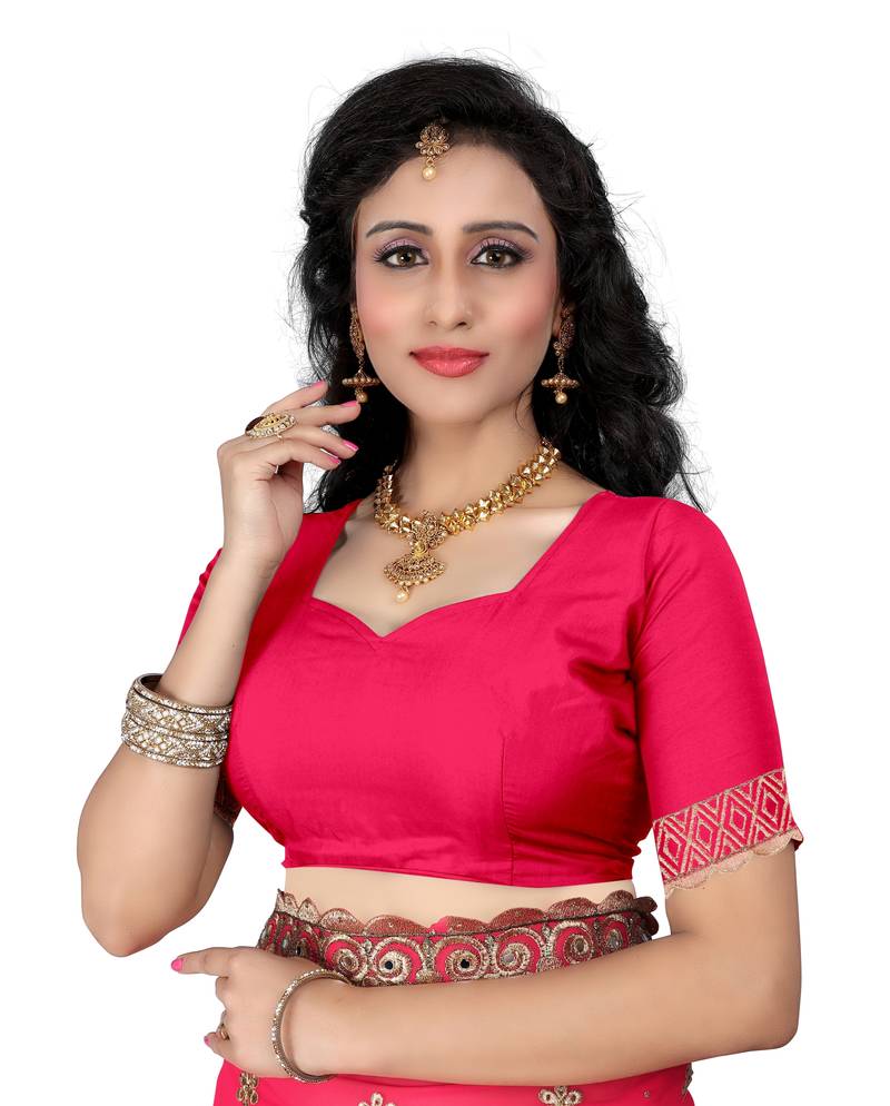 rani pink embroidered georgette saree With Blouse