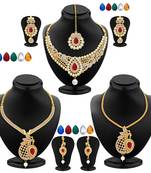 Finely Gold Plated AD Set of three Necklace Set Detachable to Pendant Set with Chain and Set