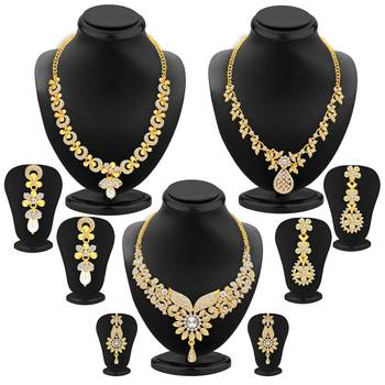Intricately Gold Plated AD Set of three Necklace Set Combo For Women 1