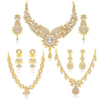 Intricately Gold Plated AD Set of three Necklace Set Combo For Women 2