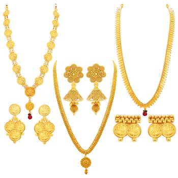 Youthful Laxmi Temple Coin Gold Plated Set of three Necklace Set Combo For Women 1
