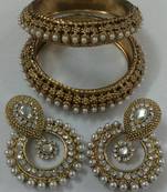 Designer Kundan Earings with Traditional Pearls Kadas 