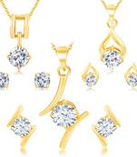 Lavish Gold Plated Solitaire Set of three Pendant Set Combo For Women