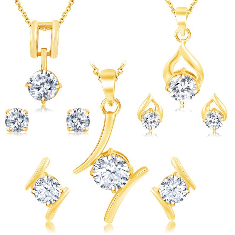 Lavish Gold Plated Solitaire Set of three Pendant Set Combo For Women