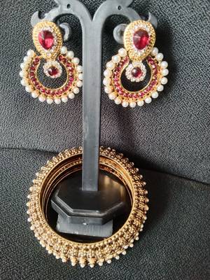 Designer Maroon colour  Earings with Traditional Kadas 1