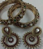 Designer Maroon colour Earings with Traditional Multi colour Kadas