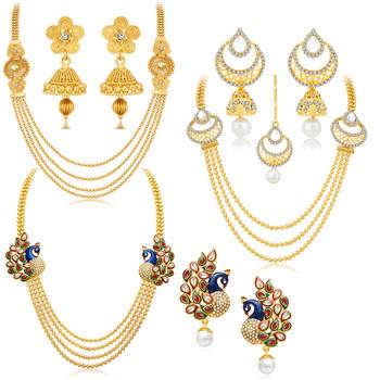Gorgeous Peacock Gold Plated Set of three Necklace Set Combo For Women 1