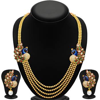 Gorgeous Peacock Gold Plated Set of three Necklace Set Combo For Women 2