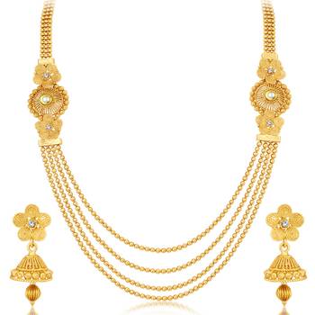 Stylish Jalebi 4 String Gold Plated Necklace Set For Women 3