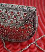 Antique Silver With Red Flowers Sling Clutch