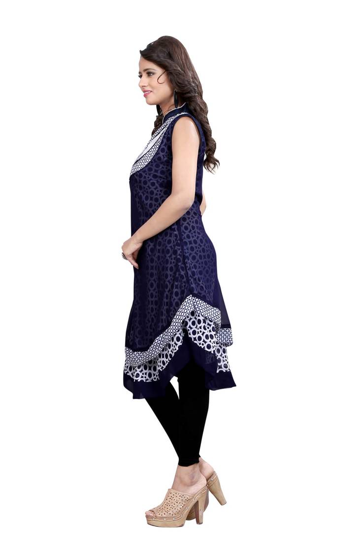 Navy Blue Printed Umbrella Style Kurti Panchi 1433529