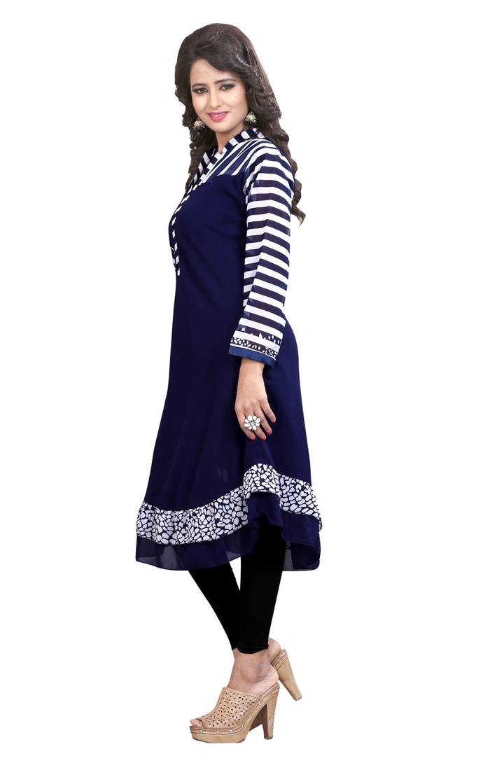 Navy Blue Embroidered Umbrella Style Kurti Panchi 1433530