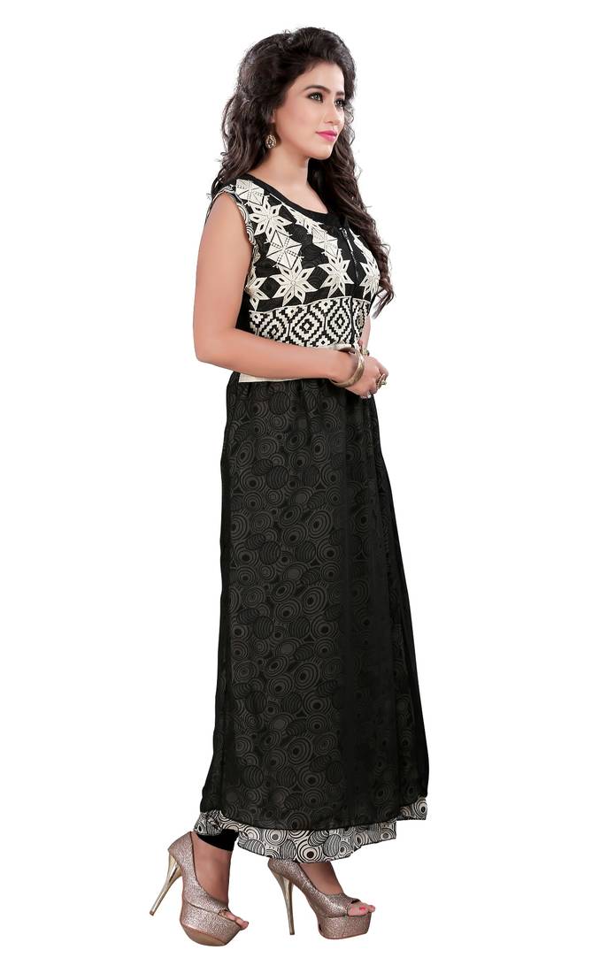 Black Embroidered Umbrella Style Kurti Panchi 1433568
