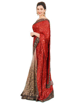 Red Embroidered Georgette Saree With Blouse 1