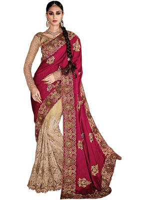 Maroon And Beige Embroidered Georgette Saree With Blouse 1