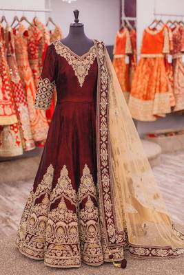 Brown art silk embroidered semi stitched salwar with dupatta 1