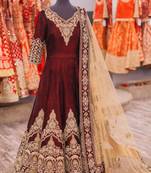 Brown art silk embroidered semi stitched salwar with dupatta