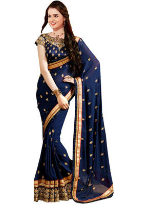 Blue Embroidered Georgette Saree With Blouse 1
