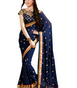 Blue Embroidered Georgette Saree With Blouse
