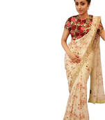 Cream And Red Embroidered Georgette Saree With Blouse
