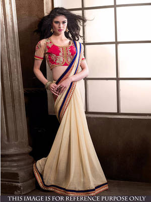 Cream Embroidered Georgette Saree With Blouse 1