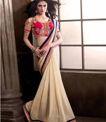 Cream Embroidered Georgette Saree With Blouse