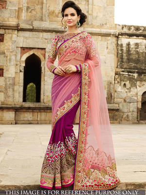 Rani Pink Embroidered Georgette Saree With Blouse 1