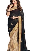Black And Cream Embroidered Georgette Saree With Blouse