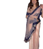 Pink Embroidered Net Saree With Blouse