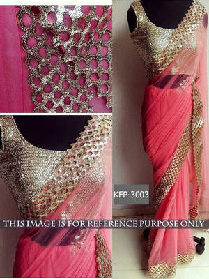 Peach Embroidered Net Saree With Blouse 1
