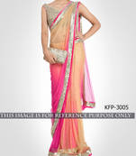 Pink And Cream Embroidered Net Saree With Blouse