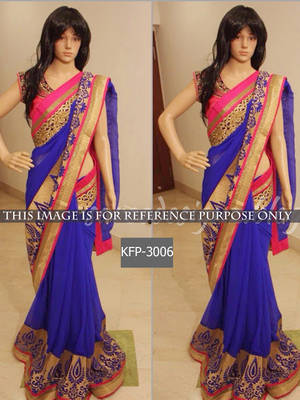 Blue Embroidered Georgette Saree With Blouse 1