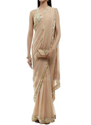Cream Embroidered Georgette Saree With Blouse 1