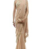Cream Embroidered Georgette Saree With Blouse
