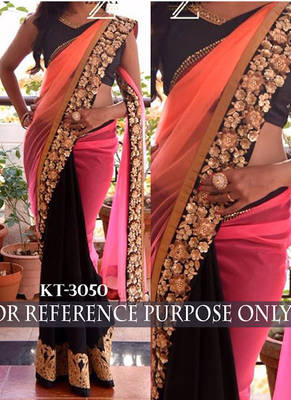 Pink And Orange Embroidered Georgette Saree With Blouse 1