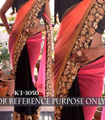 Pink And Orange Embroidered Georgette Saree With Blouse