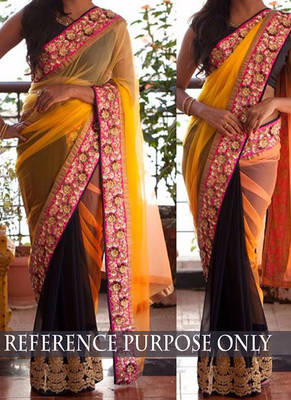 Yellow And Black Embroidered Georgette Saree With Blouse 1
