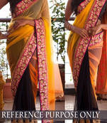 Yellow And Black Embroidered Georgette Saree With Blouse