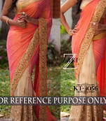 Peach Embroidered Net Saree With Blouse