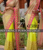 Yellow And Beige Embroidered Silk Saree With Blouse