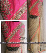 Peach Embroidered Net Saree With Blouse