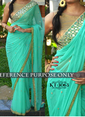 Cyan Embroidered Georgette Saree With Blouse 1