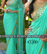 Cyan Embroidered Georgette Saree With Blouse