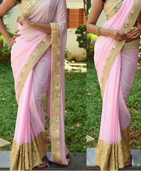 Light Pink Embroidered Georgette Saree With Blouse 1